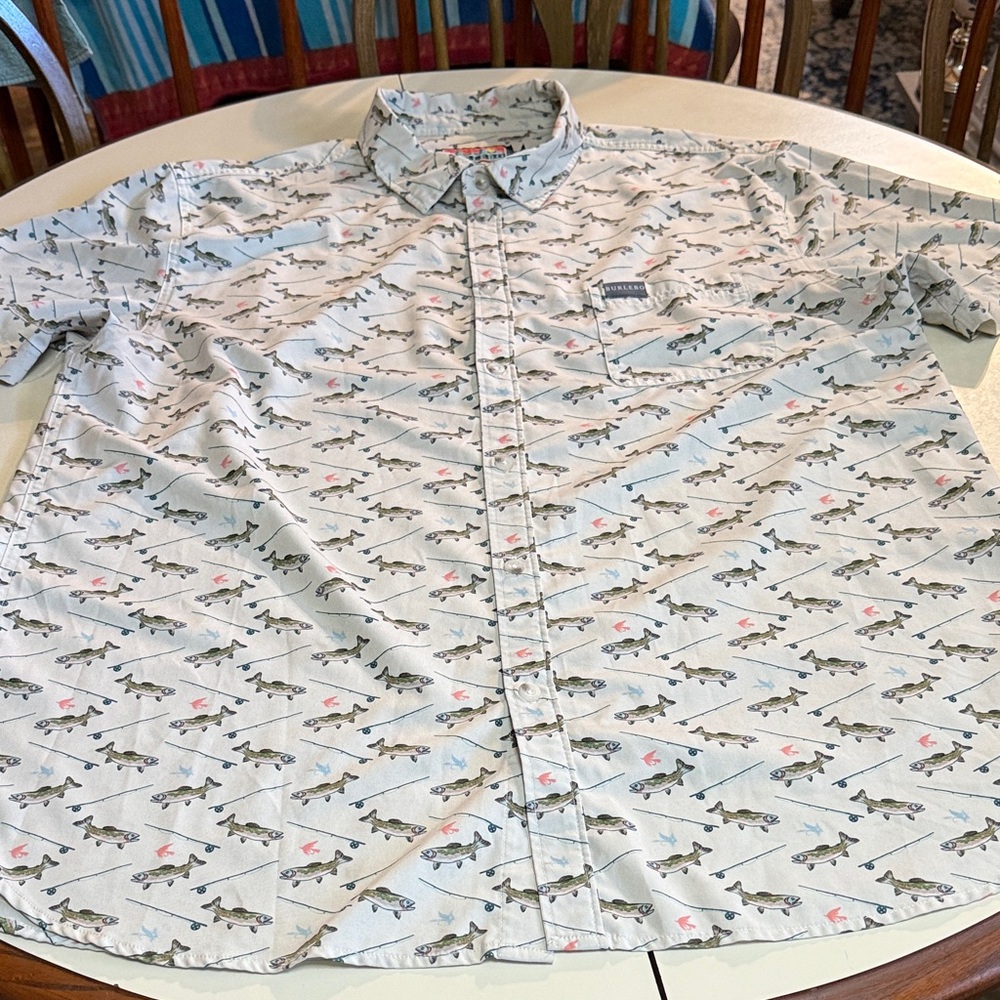 BURLEBO Men's XL Short Sleeve Fishing Print Shirt - Picture 3 of 8